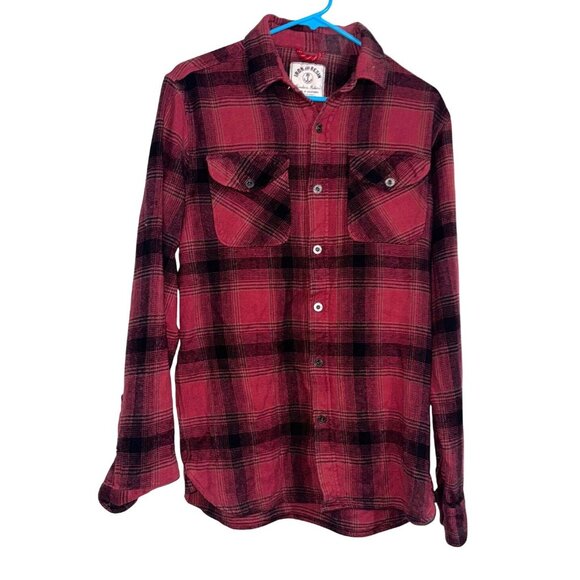 Iron & Resin Red & Black Plaid Button-Up Long Sleeve Shirt M 100% Cotton - Picture 1 of 7